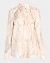 Lafayette 148 Gesture Print Silk Twill Button Down Blouse In Raffia Multi In Raffia Multi