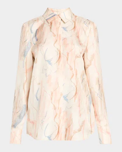 LAFAYETTE 148 SCOTTIE ABSTRACT-PRINT SILK BLOUSE
