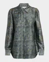 Lafayette 148 Textile Print Textured Silk Button Blouse In Multi