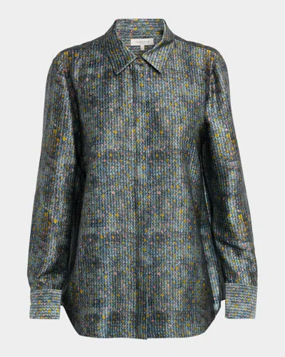 LAFAYETTE 148 SCOTTIE ABSTRACT-PRINT SILK SATIN BLOUSE