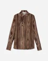 Lafayette 148 Petite Wood Grain Print Silk Jacquard Button Blouse In Brown