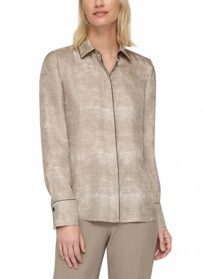 Lafayette 148 Scottie Button Down Blouse In Hickory/diffused Houndstooth Print In Neutral