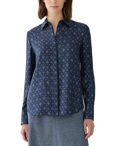Lafayette 148 Scottie Geometric Print Silk Blouse In Blue