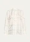 Lafayette 148 Plus-size Floorplan Print Silk Twill Button Blouse In Cloud Multi