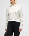 Lafayette 148 Plus-size Floorplan Print Silk Twill Button Blouse In Cloud Multi