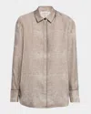 Lafayette 148 Scottie Houndstooth-print Silk Twill Blouse In Neutral