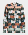 Lafayette 148 Scottie Paint Stroke-print Silk Blouse In Concrete Multi