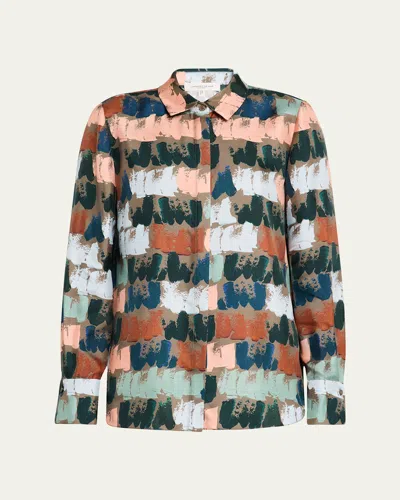 Lafayette 148 Scottie Paint Stroke-print Silk Blouse In Concrete Multi