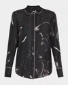 Lafayette 148 Scottie Piped Abstract-print Silk Blouse In Black Multi
