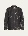 Lafayette 148 Scottie Piped Abstract-print Silk Blouse In Black Multi