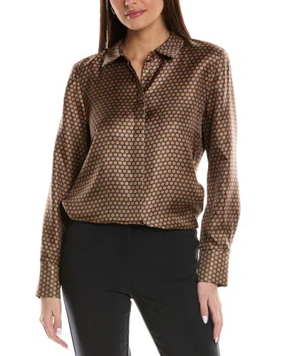 Lafayette 148 Scottie Silk Blouse In Brown