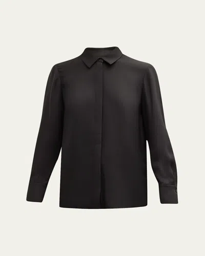 Lafayette 148 Scottie Silk Button-down Blouse In Black