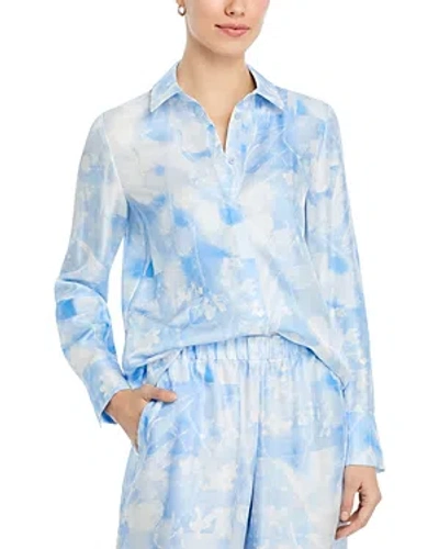 Lafayette 148 Scottie Silk Floral Blouse In Sky Blue Multi