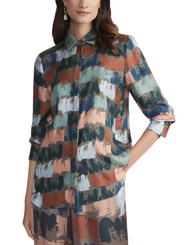 Lafayette 148 Scottie Silk Shirt In Concrete Multi