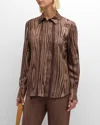 Lafayette 148 Petite Wood Grain Print Silk Jacquard Button Blouse In Wood Multi