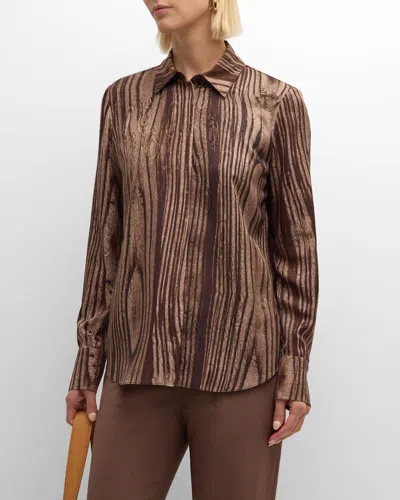 LAFAYETTE 148 SCOTTIE WOOD GRAIN-PRINT SILK BLOUSE