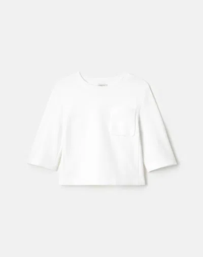 Lafayette 148 Scuba Jersey Patch Pocket Short Sleeve T Shirt In White