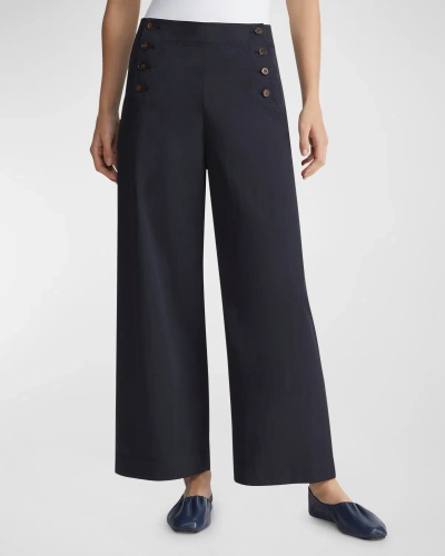 Lafayette 148 Seabring High-rise Wide-leg Cotton Twill Pants In Navy