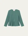 Lafayette 148 Responsible Wool Nouveau Crepe Flounced Hem Jacket In Ivy Vine