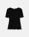 Lafayette 148 Sequin Velour V-neck Peplum Sweater In Black