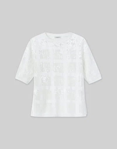 Lafayette 148 Shadow Block Print Cotton-silk Intarsia Sweater In White