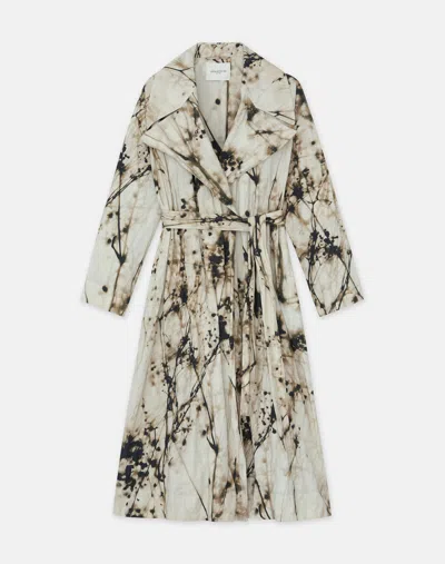 Lafayette 148 Shadow Print Crinkle Cotton Trench Coat In Plaster