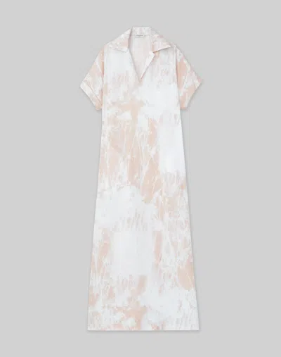 Lafayette 148 Shadow Print Linen Popover Dress In Bluff Pink