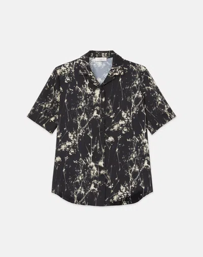 Lafayette 148 Shadow Print Recycled Satin Collared Blouse In Black