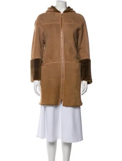Pre-owned Lafayette 148 Shearling Fur Coat In Brown