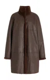 Lafayette 148 Shearling Reversible Funnel Collar Coat In Brown