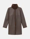 Lafayette 148 Shearling Reversible Funnel Collar Coat In Wood