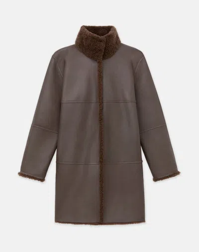 Lafayette 148 Shearling Reversible Funnel Collar Coat In Wood