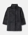 Lafayette 148 Shearling Reversible Leather Funnel Collar Coat In Black