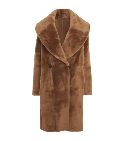 Lafayette 148 Shearling Reversible Shawl-collar Coat In Brown