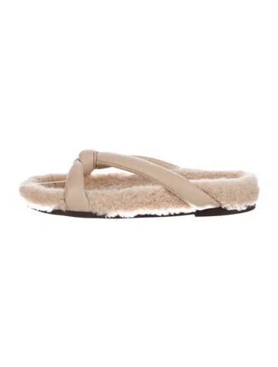 Pre-owned Lafayette 148 Shearling Slides In Neutral