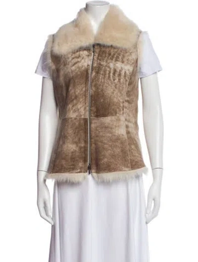 Pre-owned Lafayette 148 Shearling Vest In Brown