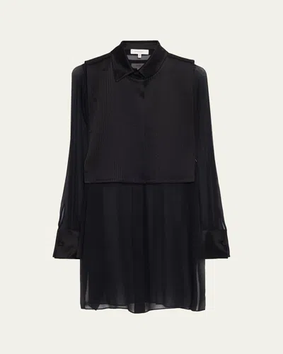 Lafayette 148 Sheer Silk Georgette Tunic & Pleated Vest Set In Black