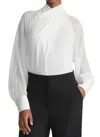Lafayette 148 Sheer Sleeve Crossover Blouse In Cloud In Grey
