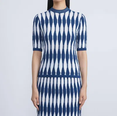 Lafayette 148 Shibori Inspired Stretch Crew Sweater In Parisian Blue Multi