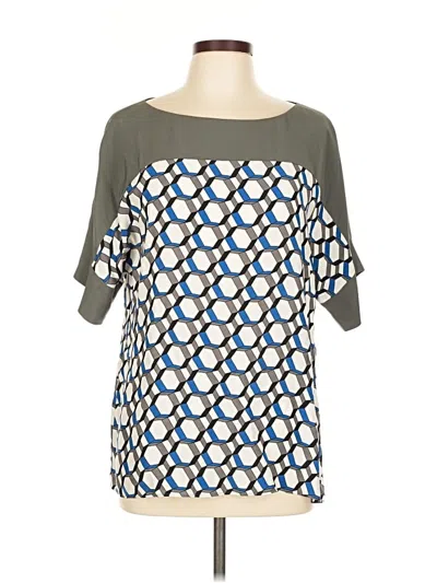 Pre-owned Lafayette 148 Short Sleeve Blouse In Blue