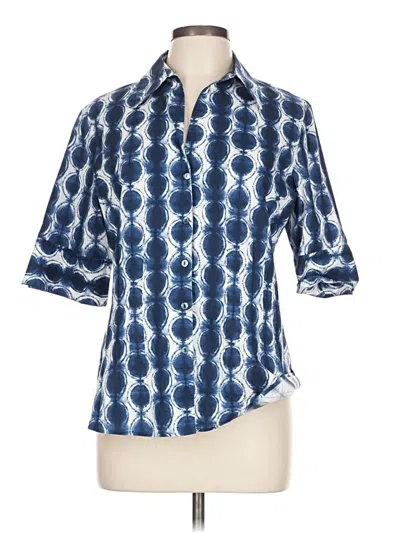 Pre-owned Lafayette 148 Short Sleeve Blouse In Blue