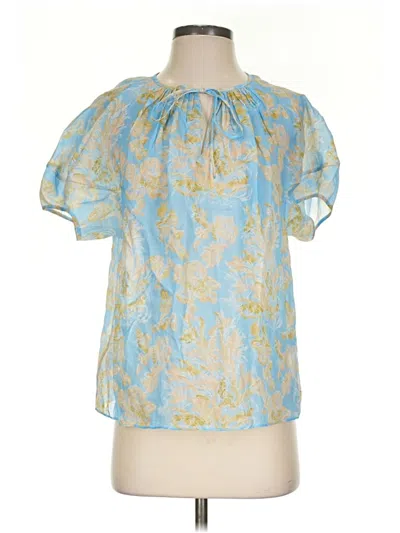 Pre-owned Lafayette 148 Short Sleeve Blouse In Blue