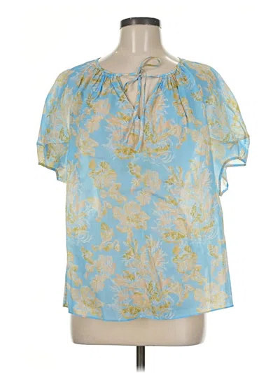 Pre-owned Lafayette 148 Short Sleeve Blouse In Blue