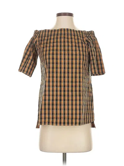 Pre-owned Lafayette 148 Short Sleeve Blouse In Brown