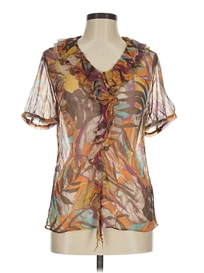 Pre-owned Lafayette 148 Short Sleeve Blouse In Brown