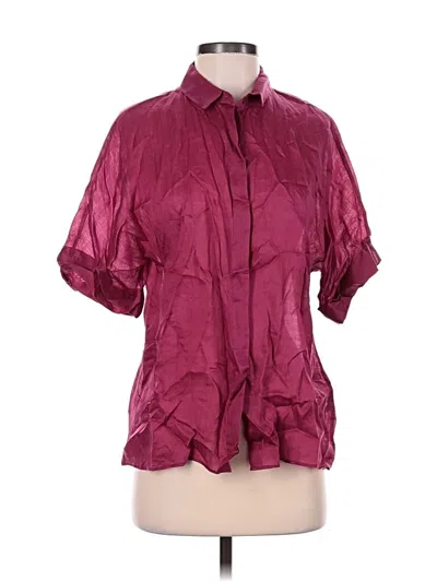 Pre-owned Lafayette 148 Short Sleeve Blouse In Burgundy