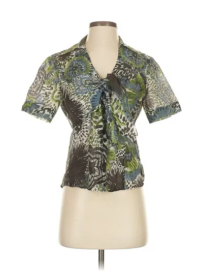 Pre-owned Lafayette 148 Short Sleeve Blouse In Green