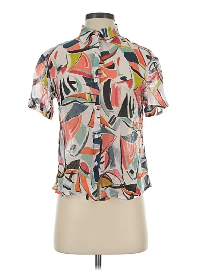 Pre-owned Lafayette 148 Short Sleeve Blouse In Ivory