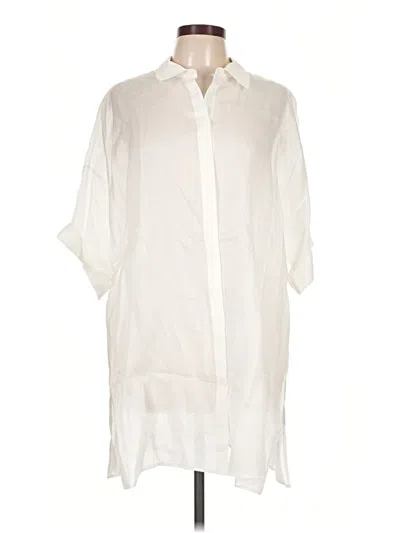 Pre-owned Lafayette 148 Short Sleeve Blouse In White