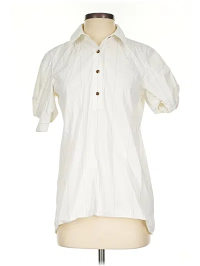 Pre-owned Lafayette 148 Short Sleeve Blouse In Ivory